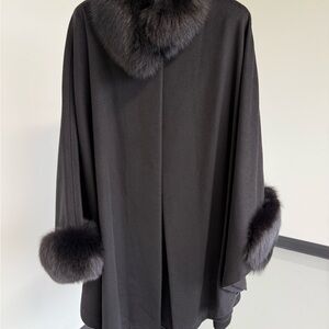 Loro Piana Black Cashmere Fox Fur Cape